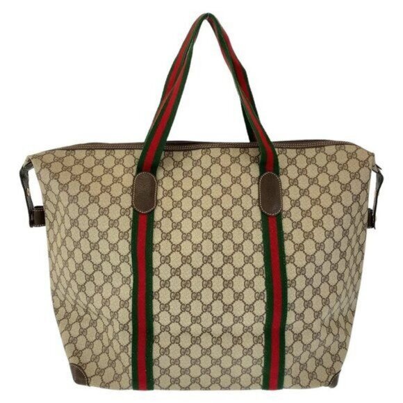 Authentic Gucci XL Travel Tote Supreme Web Canvas Boston Bag Duffle Sherry Purse - Picture 3 of 12